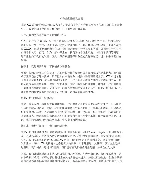 小微企业融资发言稿