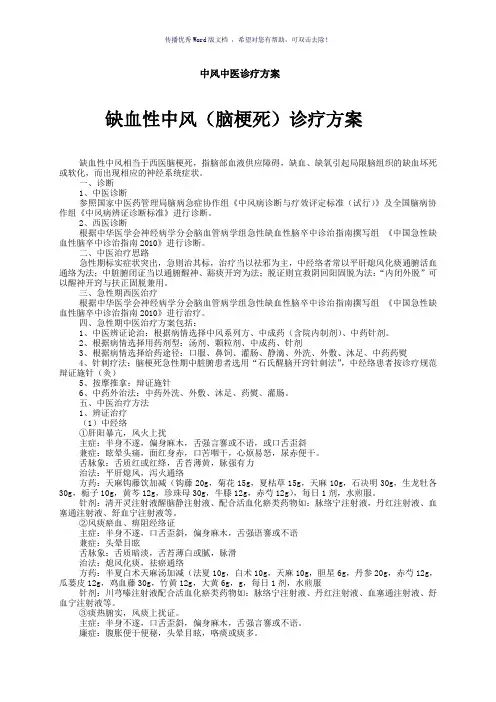 中风病中医诊疗方案(参考模板)