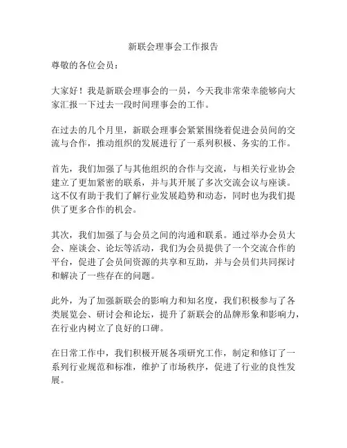 新联会理事会工作报告