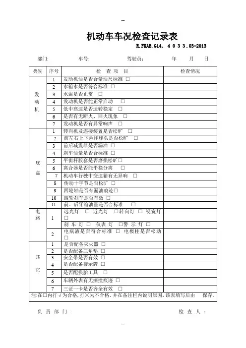 机动车车况检查记录表