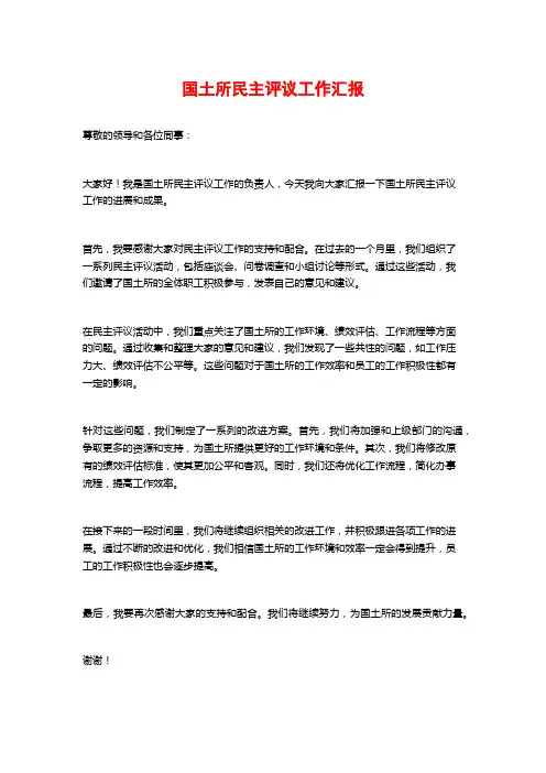 国土所民主评议工作汇报