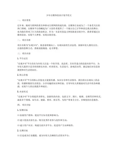 少年自媒体创业计划书范文
