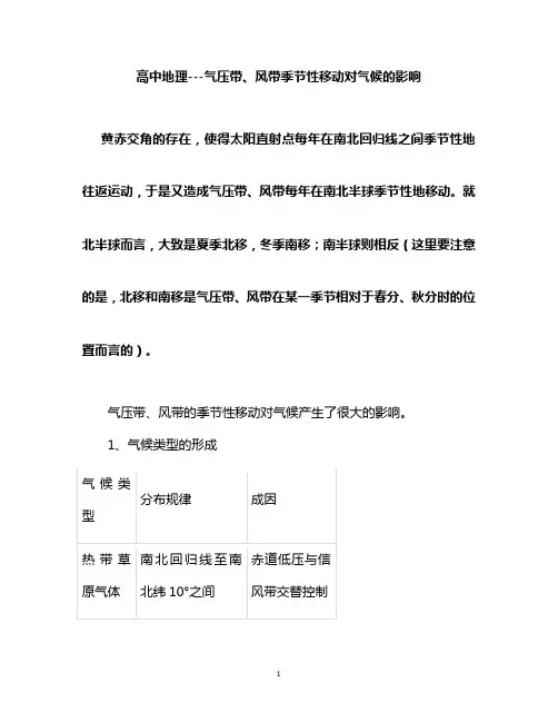 高中地理---气压带、风带季节性移动对气候的影响