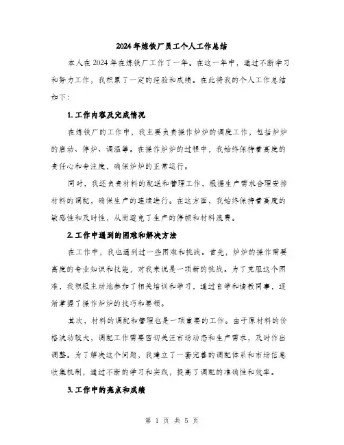 2024年炼铁厂员工个人工作总结(二篇)
