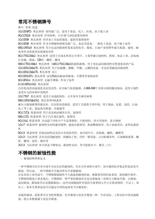 常用不锈钢牌号及性能