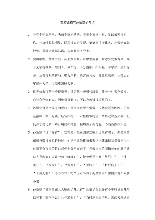 西游记描写孙悟空的句子