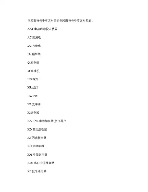 电路图符号中英文对照表概要