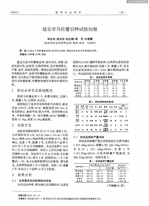 延安市马铃薯引种试验初报