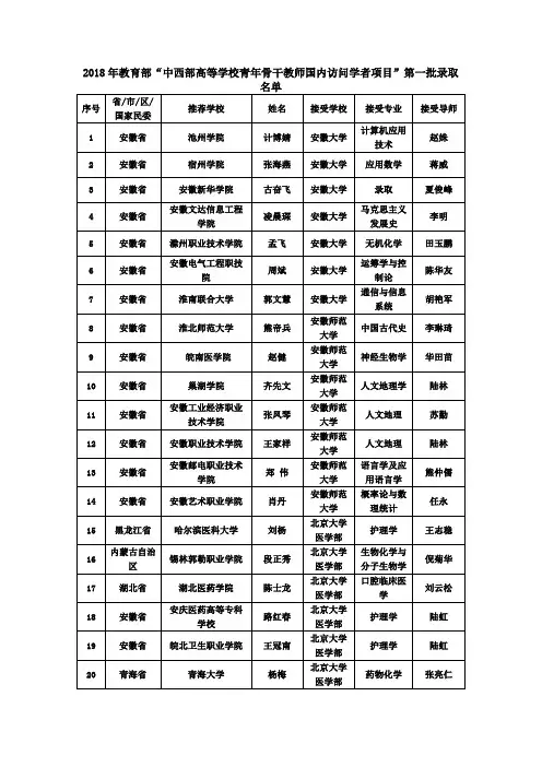 教育部中西部高等学校青年骨干教师国内访问学者项