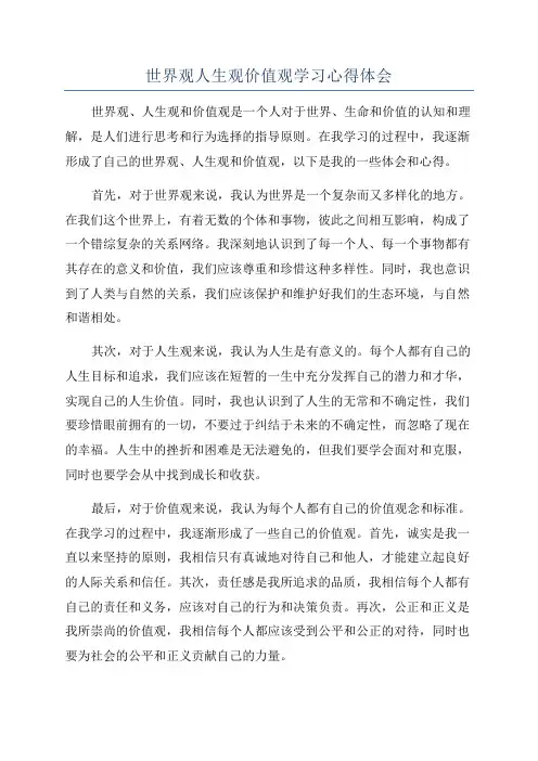 世界观人生观价值观学习心得体会