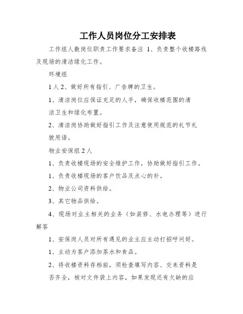 工作人员岗位分工安排表