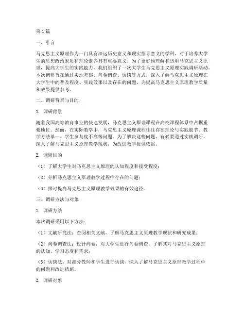 大学生马原实践调研报告(2篇)