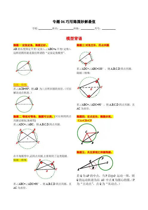 专题04 巧用隐圆 妙解最值(解析版)