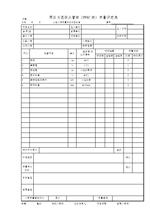 预应力混凝土管桩(PHC桩)质量评定表