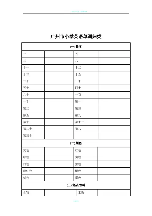 小学英语(广州版)单词归类(good)表格默写(分次默写)