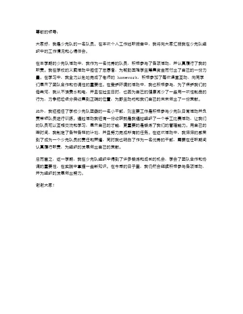 少先队个人工作述职报告范文