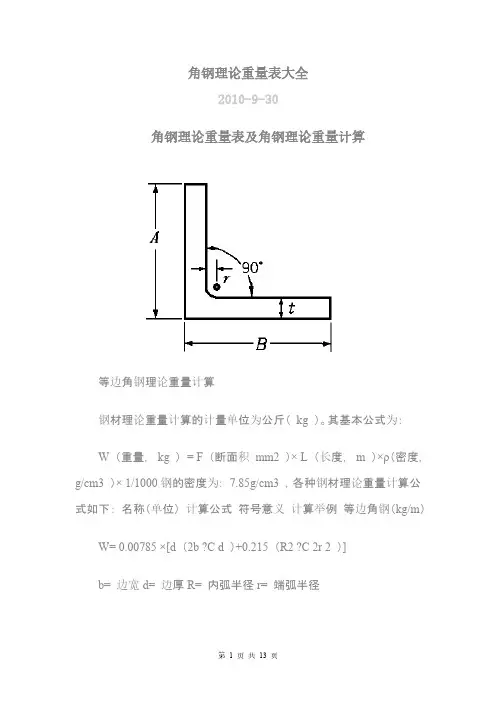 角钢理论重量表