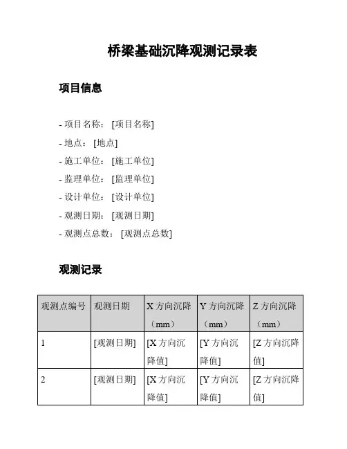桥梁基础沉降观测记录表