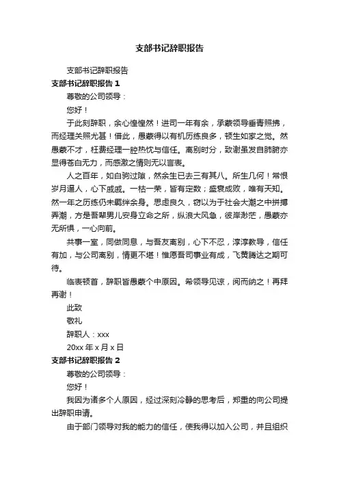 支部书记辞职报告
