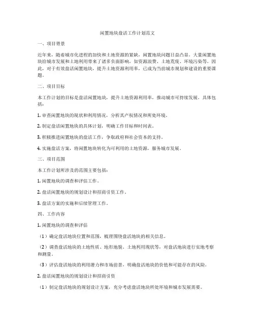 闲置地块盘活工作计划范文