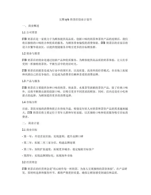 完整syb奶茶店创业计划书