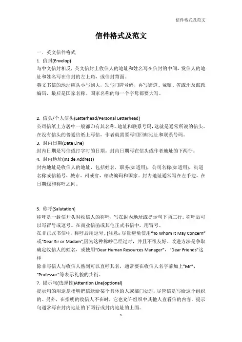 书信模板-信件格式及范文