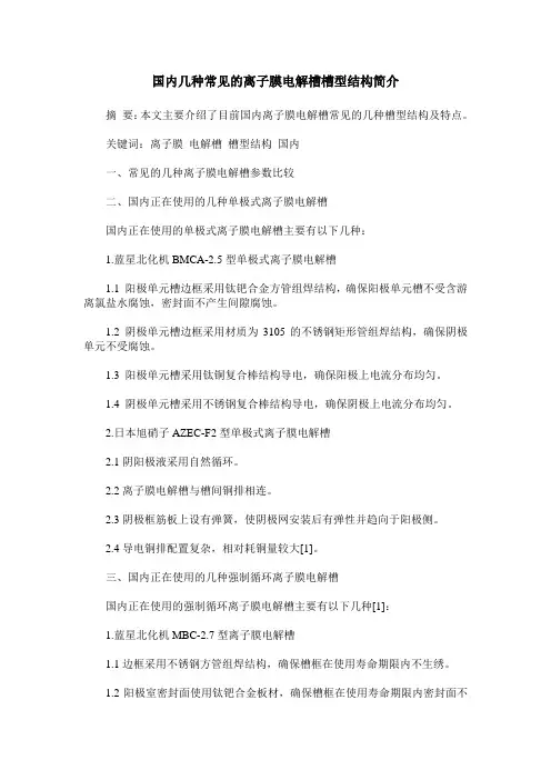 国内几种常见的离子膜电解槽槽型结构简介