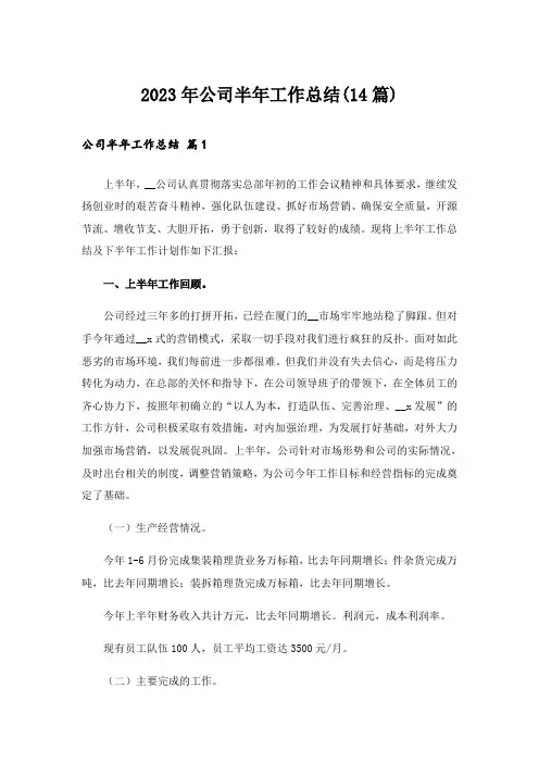 2023年公司半年工作总结(14篇)