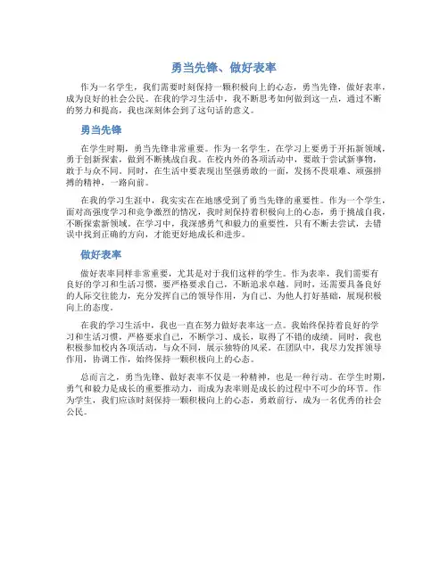 “勇当先锋、做好表率”学习心得体会