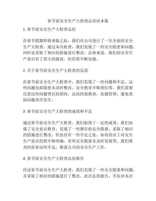 春节前安全生产大检查总结结6篇