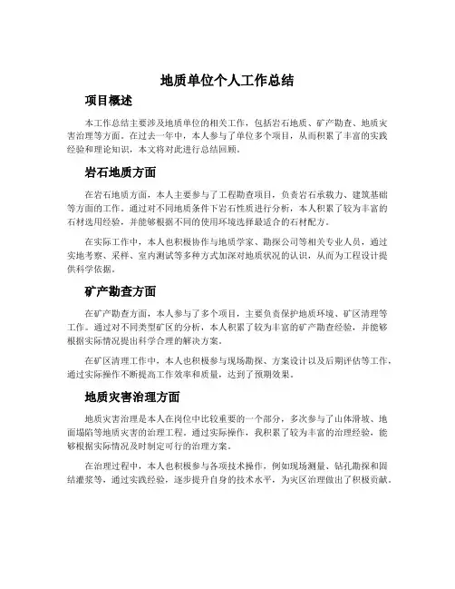地质单位个人工作总结