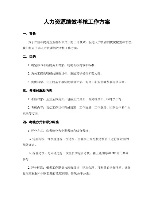 人力资源绩效考核工作方案