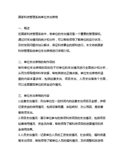 国家科技管理系统 单位支出表格