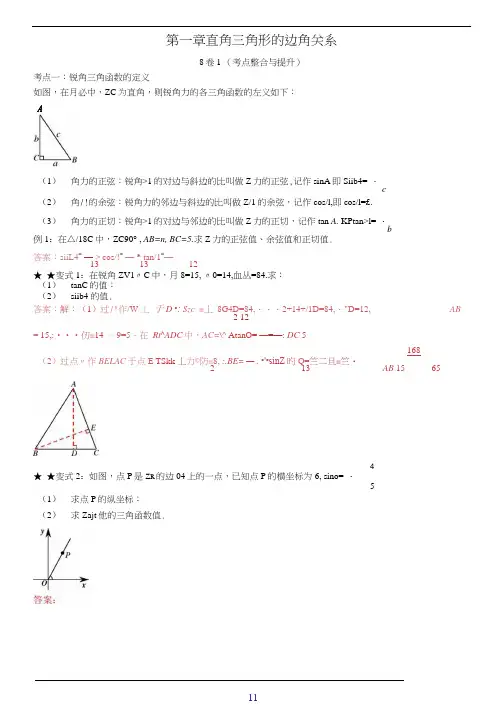 中考数学尖子生培优竞赛压轴题专题辅导第一章直角三角形的边角关系18页
