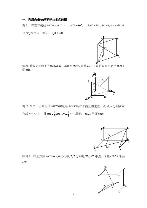 (完整word版)高三数学空间向量专题复习附答案
