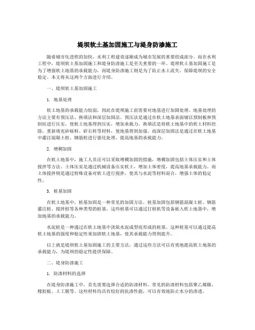 堤坝软土基加固施工与堤身防渗施工