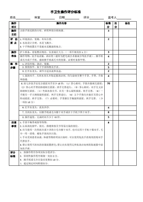 手卫生操作评分标准