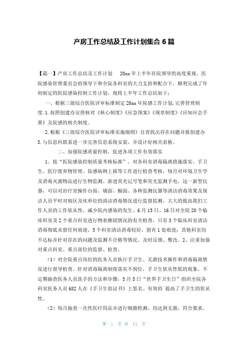产房工作总结及工作计划集合6篇