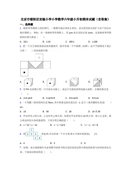 北京市朝阳区实验小学小学数学六年级小升初期末试题(含答案)