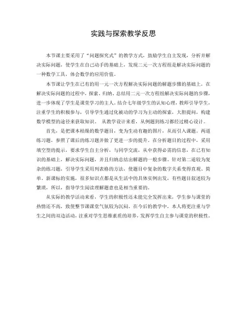 初中数学 文档：实践与探索教学反思