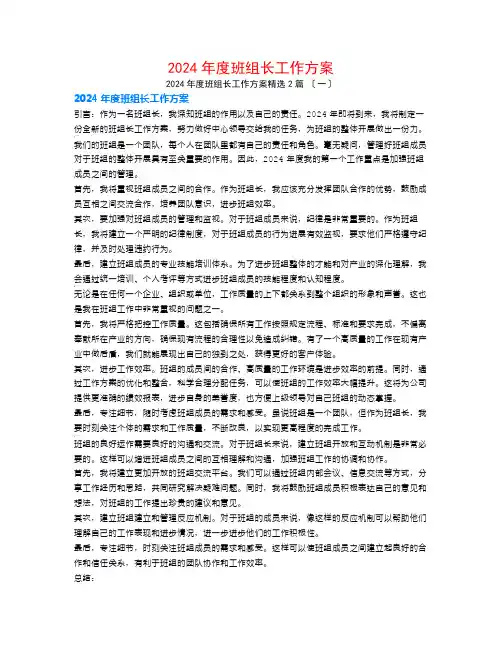 2024年度班组长工作计划2篇