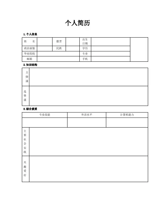 简洁款个人简历表格