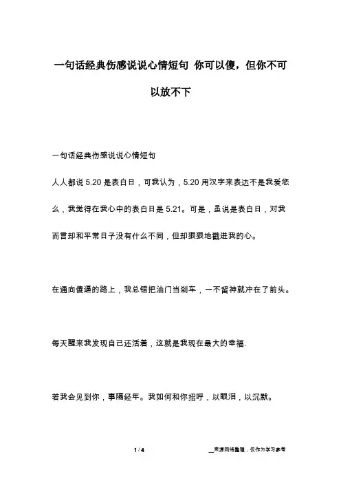 一句话经典伤感说说心情短句 你可以傻,但你不可以放不下