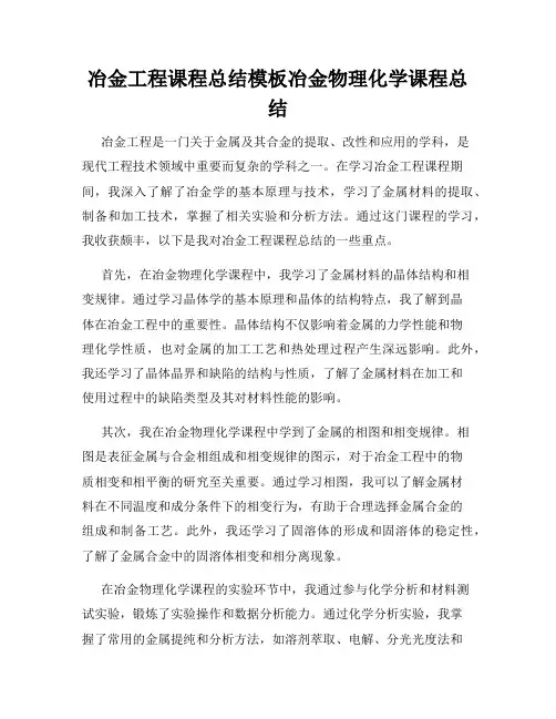 冶金工程课程总结模板冶金物理化学课程总结