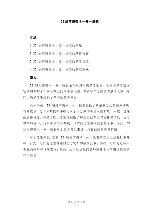 23届河南美术一分一段表