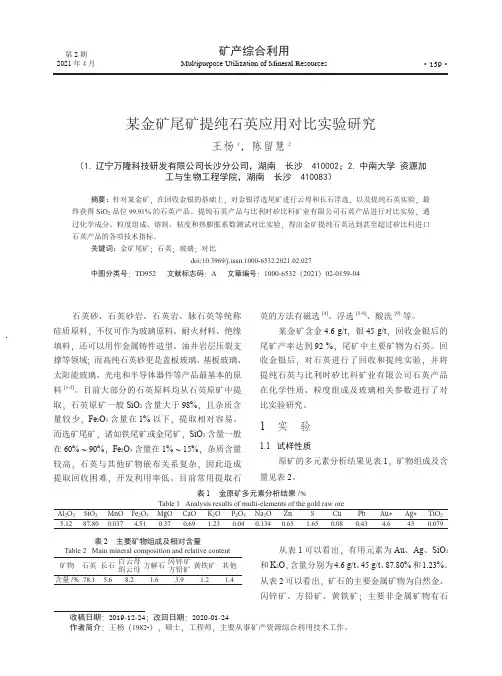某金矿尾矿提纯石英应用对比实验研究