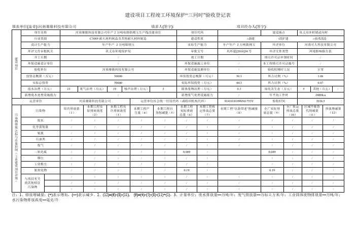 建设项目工程竣工环境保护三同时验收登记表