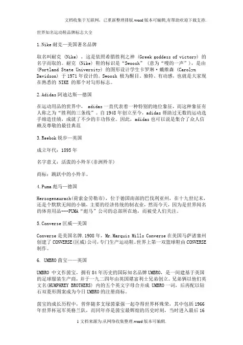 世界知名运动鞋品牌标志大全