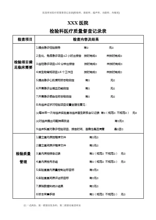 医技科室医疗质量督查记录表(检验科、放射科、超声科、功能科、内镜室)