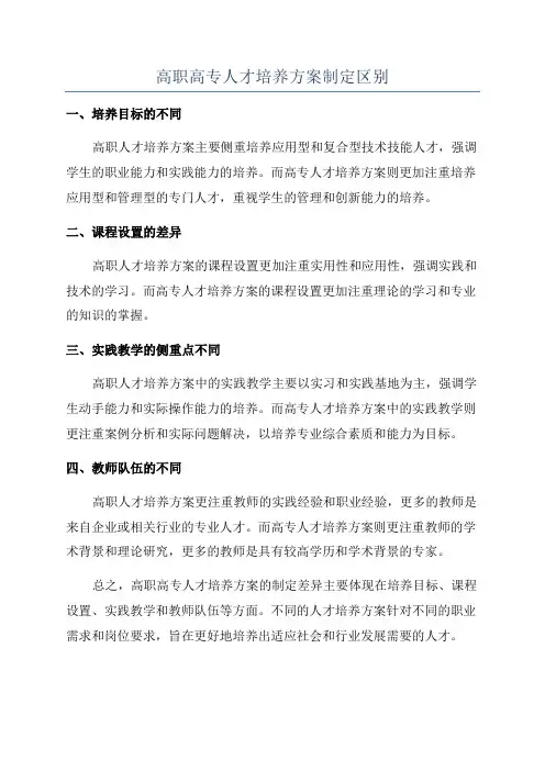 高职高专人才培养方案制定区别
